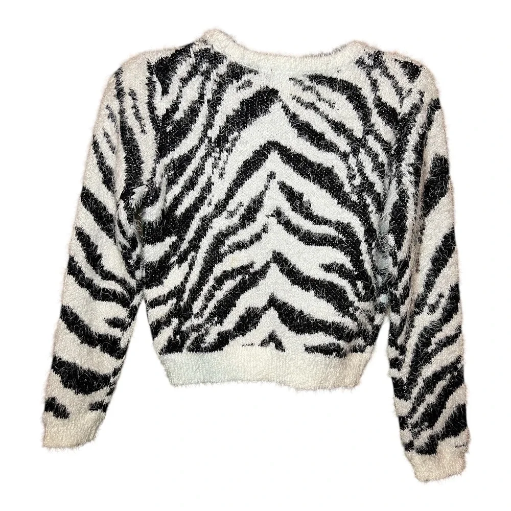 Sears Girls Plus Zebra‎ Print Eyelash Knit Sweater Black White Size M 10/12 NEW